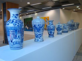 Raed Yassin, Yassin Dynasty (No. 2), 2013. Hand-painted porcelain vases. Variable dimensions.